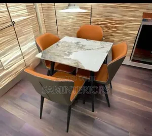 4 Seater Square Dining With Orange and Grey Chair