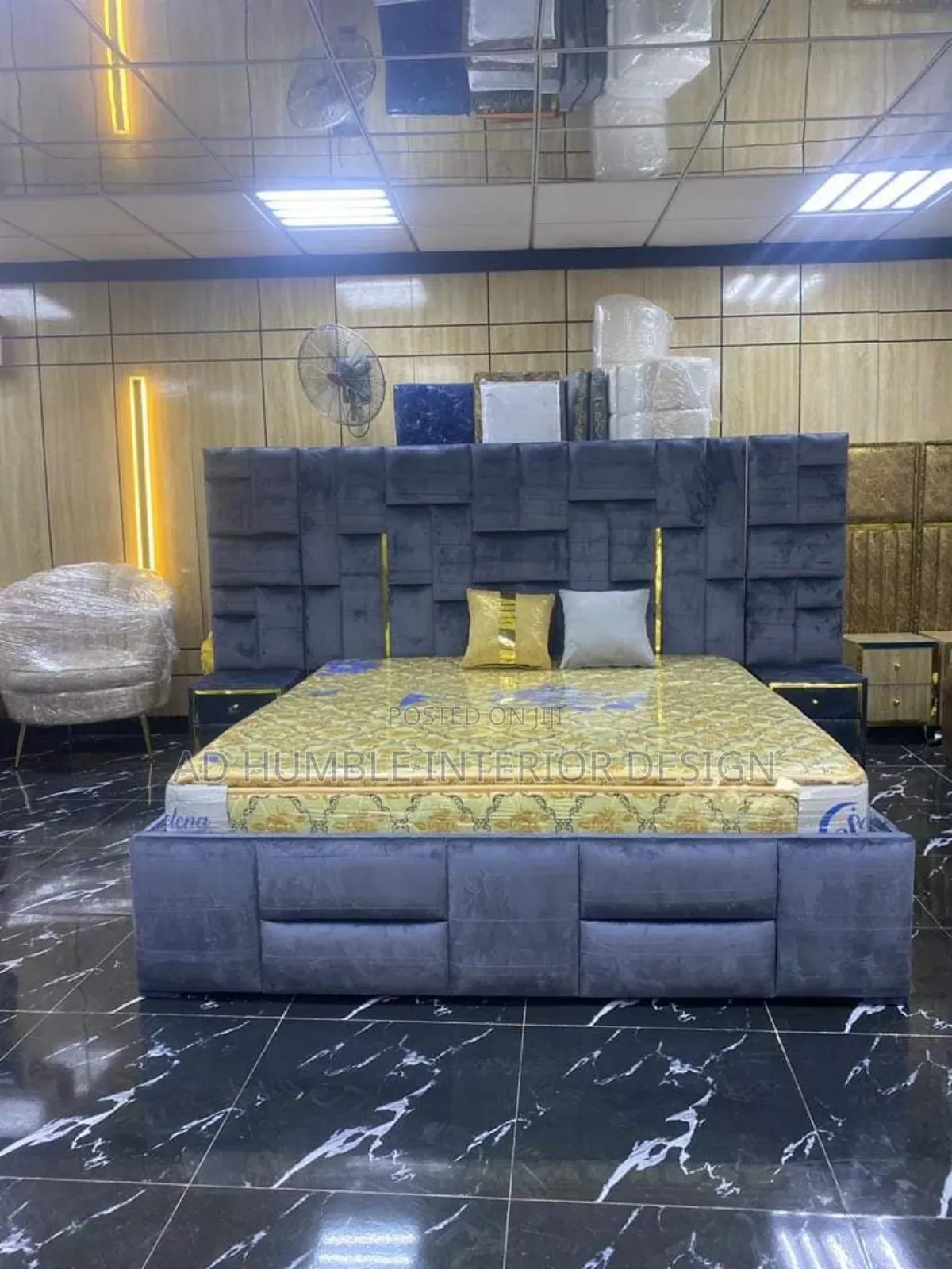 Gray Padded Bedframe.