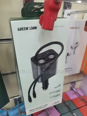 Green Lion 90W Multiport Car Charger (Retractable)