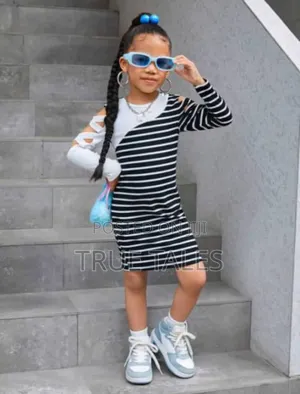 Girls' Black and White Striped Dress Ages 3 to 6 Years