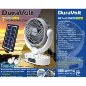 Duravolt 7 Inches Rechargeable Fan With Solar Panel