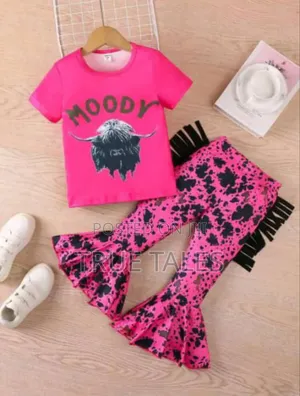 Pink Girls Top With Flared Trousers Set Ages 5 to 9 Years