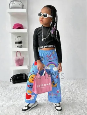 Girls Love Crop Top and Denim Print Set Ages 4 to 6 Years