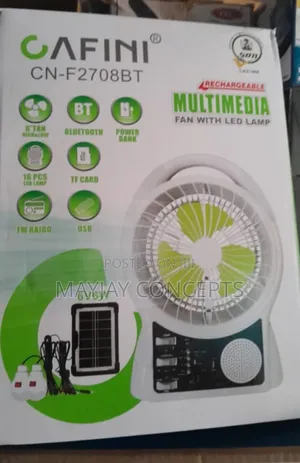 8" Cafini 4in1 Solar Table Fan With Panel+MP3/Radio+2-Bulbs