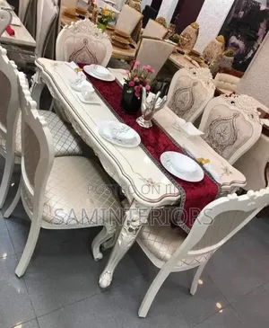6 Seaters Royal Design Wooden Dining With Fabric Chairs
