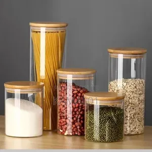 5pcs Glass Storage Jars With Bamboo Lid