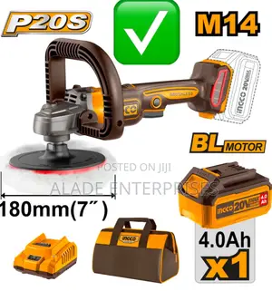 Ingco 7" Lithium-Lon Cordless Angle Polisher 20V 4.0ah