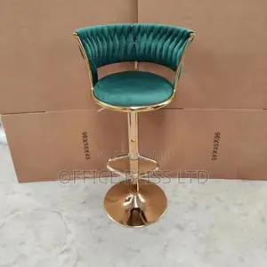 Velvet Bar Stool With Gold Metal Base