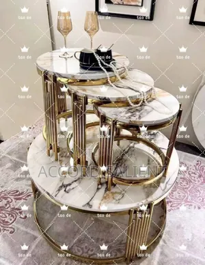 Set of Marble Center Table and 3 Side Stools