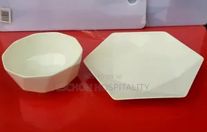 Diamond Design Ceramic Soup and Flat Plate - White