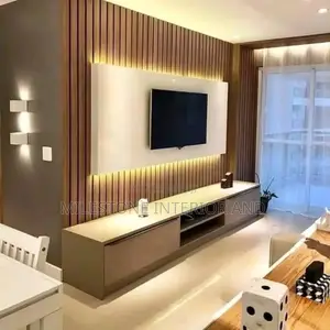 Suspended Tv Panel Design With Console and Led Lights