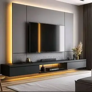 Suspended Tv Panel With Profile and Console With Led Lights