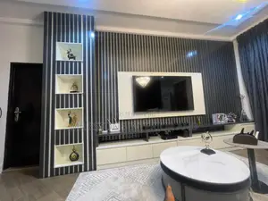Hq Tv Clauding Design With Background Shelves and Console