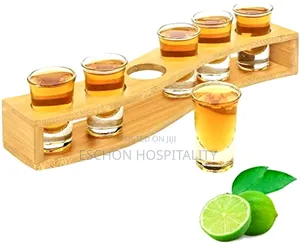 Bamboo Tequila Shots Holder With Tequila Glasses Set