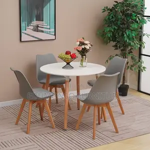Round Dining Table Set +4 Grey Chairs | Kitchen | Dining Set