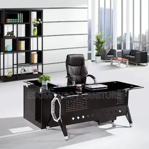 Glass Top and Metal Legs Executive Office Table 1.6mtr