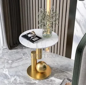 Contemporary and Well Designed Gold Side Stool With Marble