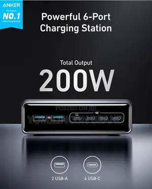 Anker Prime Charger, 200w 6-Port Gan Charging Station, Usb-C