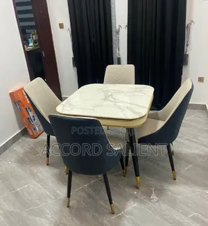 4 Seater Marble Dining Set With Thick Metal Legs