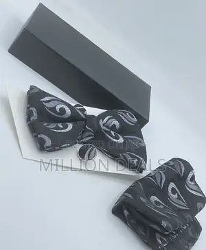 Stylish Black Pattern Men’S Unique 3-in-1 Bow Tie Set