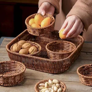Rattan Woven Snacks/Food Storage Basket With 4 Dividers