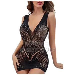 Sexy Women Fishnet Halter Backless Low Cut Tight Pencil Dres