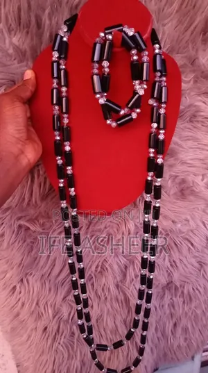 Navel Length Black Silver Ceremonial Beads BL001