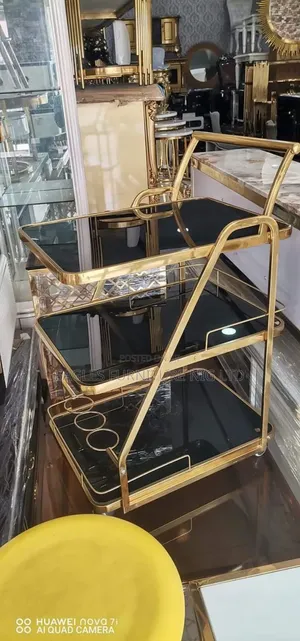Luxury 3 Step Black and Gold Wine Trolley.