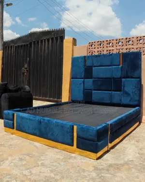 Navy Blue Padded Bedframe