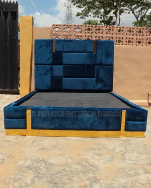 Navy Blue Padded Bedframe