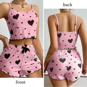 2-piece Sexy Heart Print Cotton Pajamas Sleepwear For Women