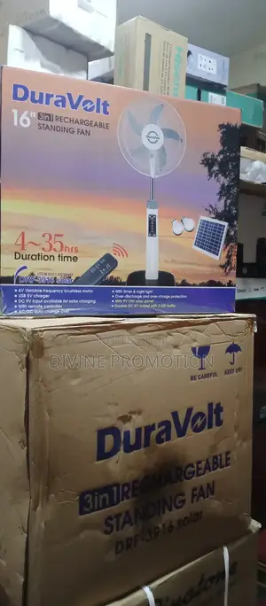 16" Duravolt 3 in 1 Rechargeable Fan With Panel and Bulb