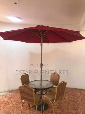 Outdoor Umbrella, Table and Chairs