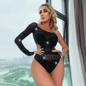 Sexy Rhinestone One Shoulder Dress Bodysuits
