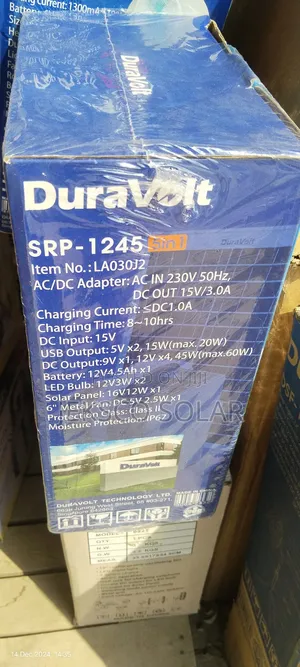 Duravolt Solar Rechargeable Pack 5in1, Fan, Power Bank Pack.