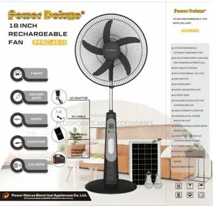 18" Power Duluxe Rechargeable Fan With Solar Panel 15v 15w