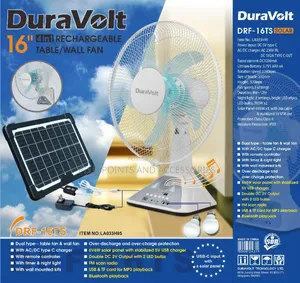 16" Duravolt Wall/Table Rechargeable Fan 6w Solar Panel MP3