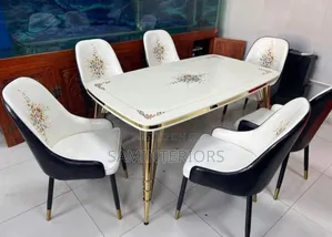 Well Designed Wooden Top Dining With 6 Chairs of Iron Legs