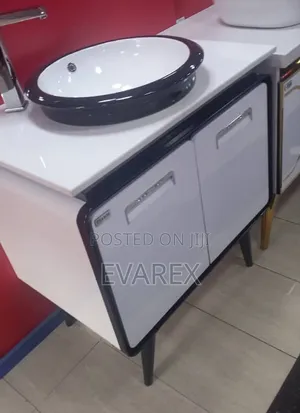 Single Luxury Cabinet Basin. White With Black Design