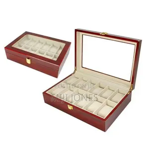 12 Slot Brown Polished Watch Organizer Box