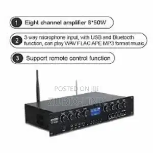 Mixer Amplifier 8-Zona 8*50w Usb Bluetooth 3 Mic Input
