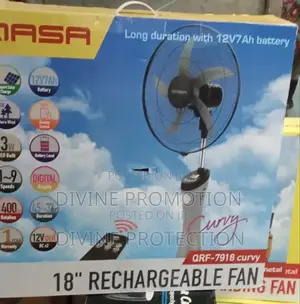 18" Qasa Rechargeable Fan With 5 Plastic Blade