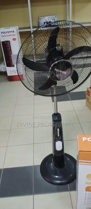 16" Polystar Rechargeable Fan With 5 Blades, Black Color