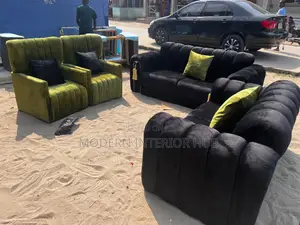 7 Seater Black and Green Sofa