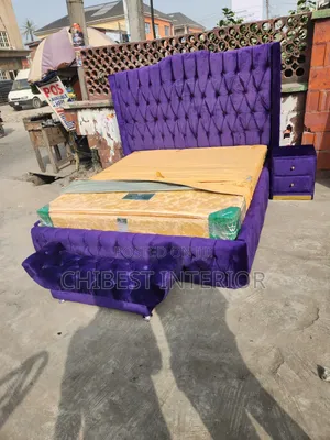 Upholstery Padded 6by6 Bed Frame With Bed Side and Ottoman