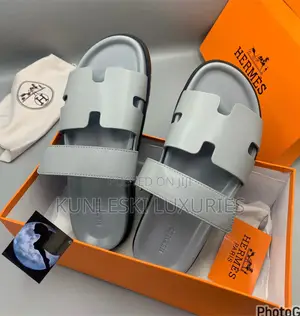 Original Hermes Leather Slippers for Men in Two Colors