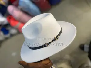 White Leather Belt Fedora Hat for Unisex