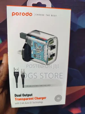 Porodo Dual Output Transparent Charger With USB a to Usb C