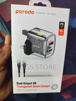 Porodo Dual Output Transparent Charger Usb C to Lightning