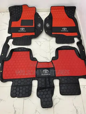 Red and Black Leather Logo Mat for Toyota Highlander